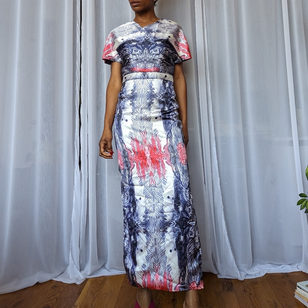 Designer Evening Maxi Dress - Unique Pattern | Size S